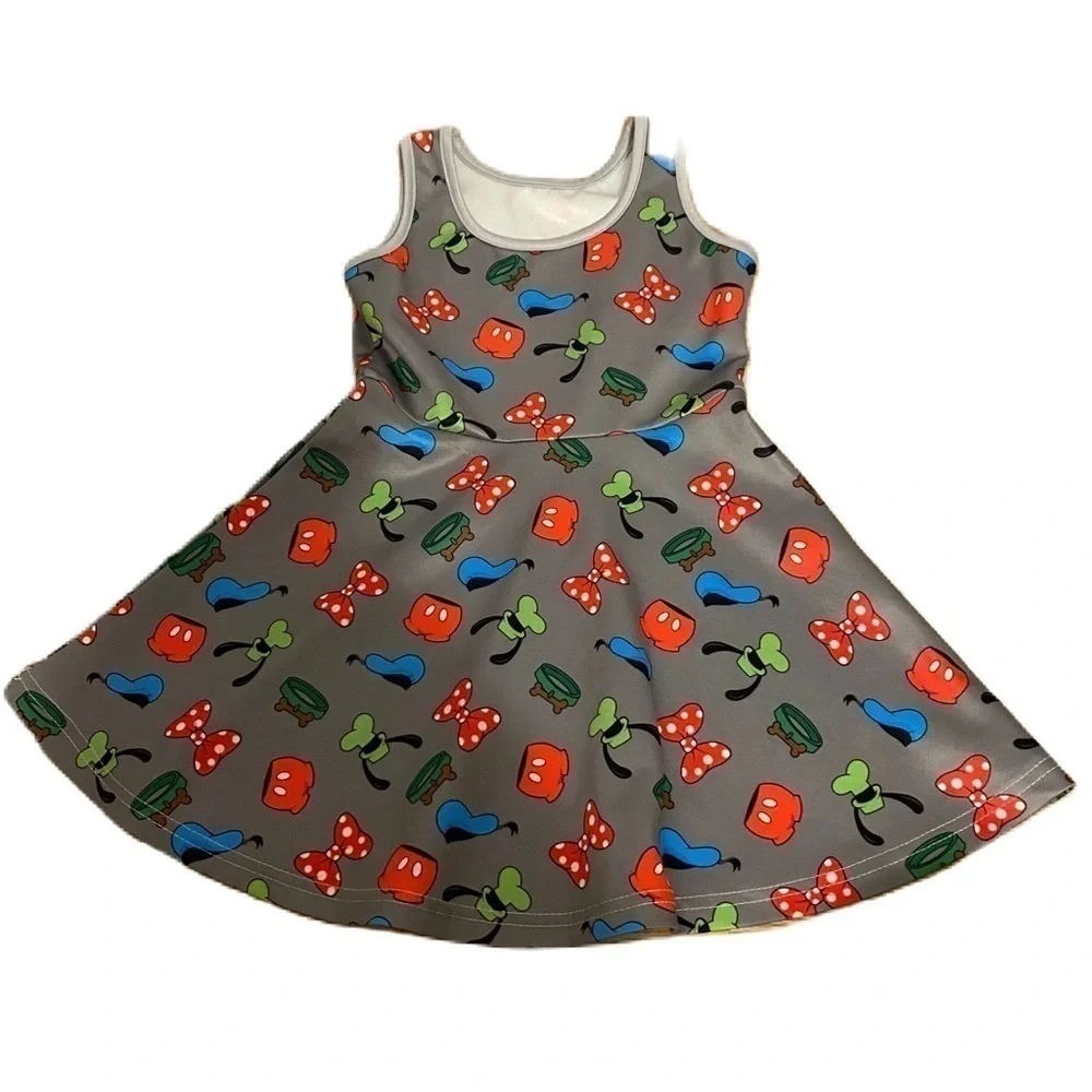 Mickey Minnie Mouse Donald Duck Goofy Print Dress Sz 4 Girls Kids Toddler Gray